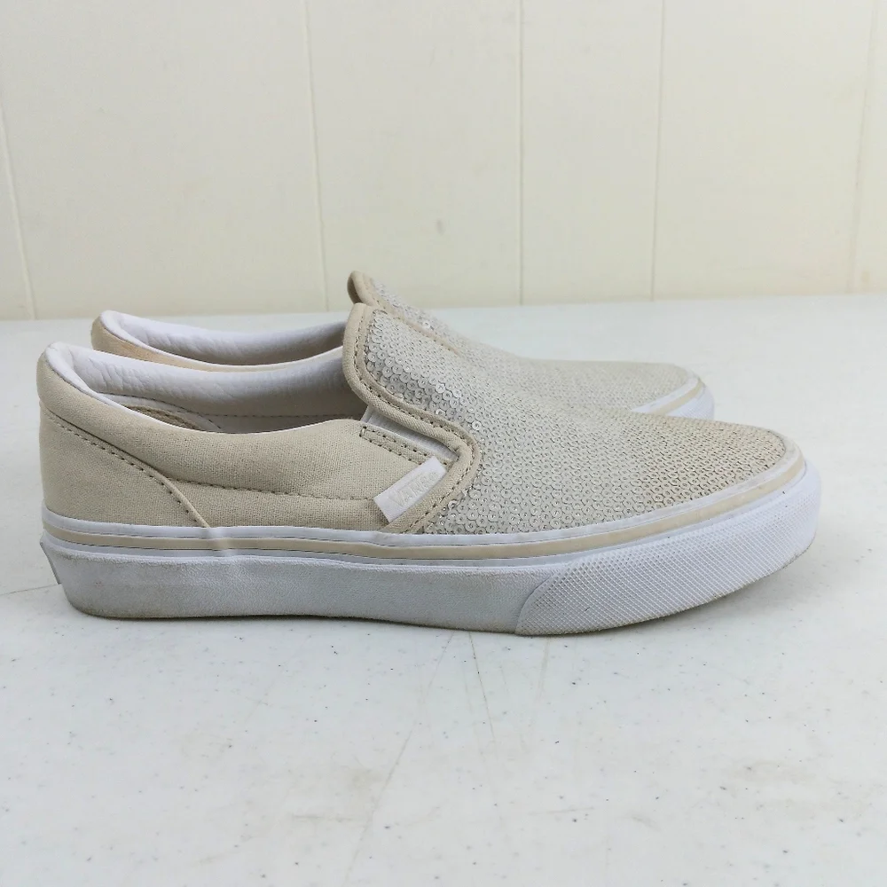 Vans Kids Off The Wall Slip On Sneakers Size 2.5 Glitter Sequin Cream Shoes